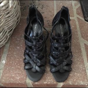 Franco Fortini Black Leather Zippered Black Heels